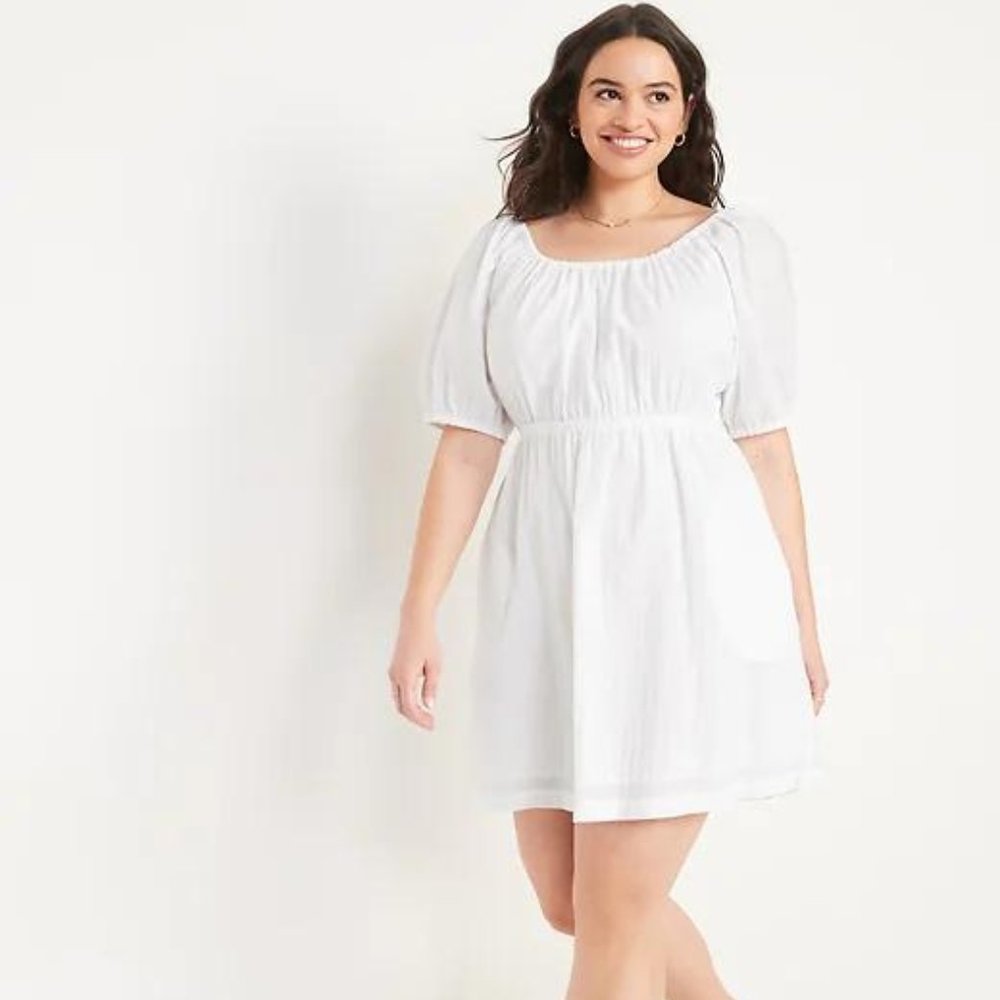 Old Navy Puff-Sleeve Tie-Back Cut-Out Mini Swing Dress for Women New